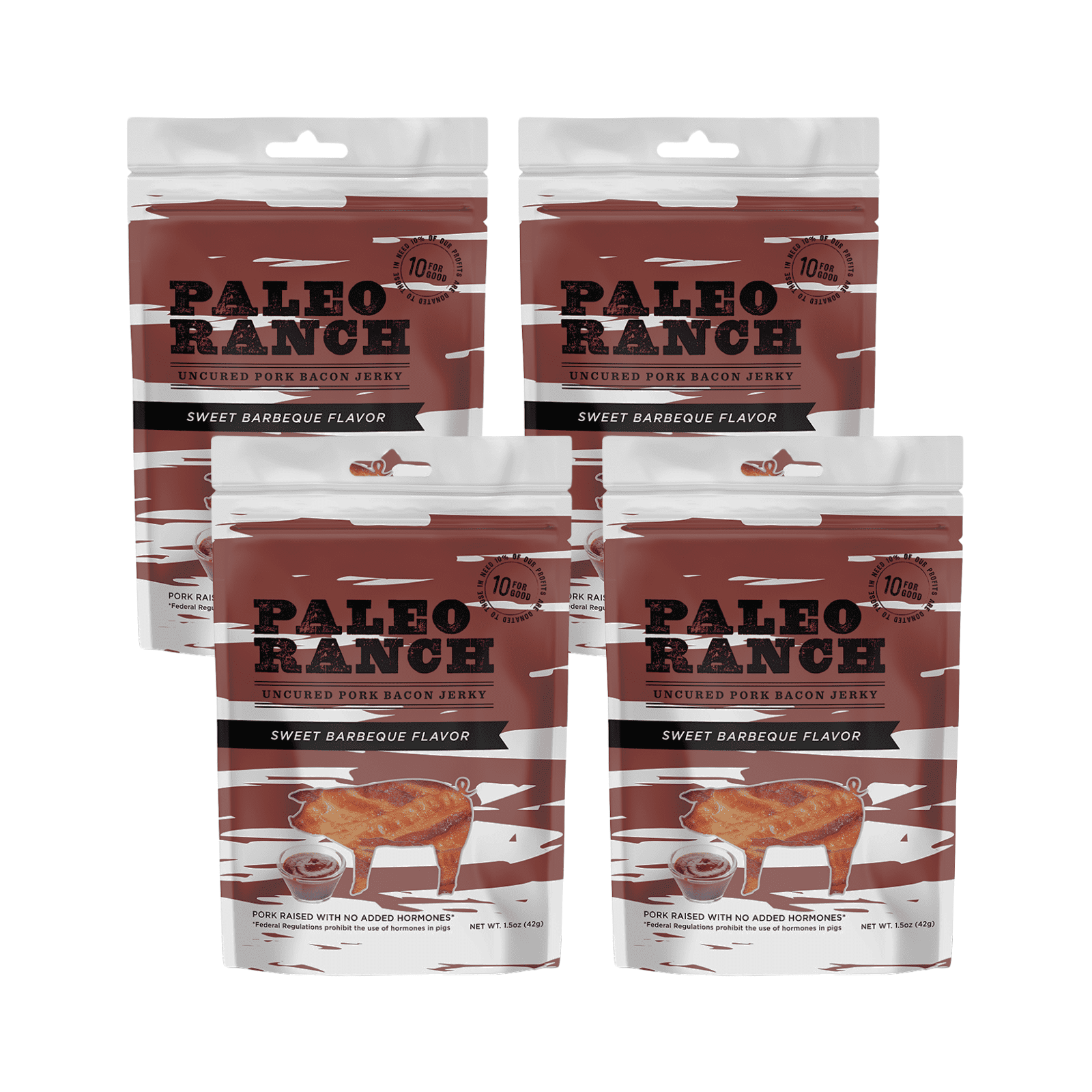 PALEO RANCH, Sweet BBQ Pork Bacon Jerky, All Natural, No Added Hormones, No Preservatives, 4 PK