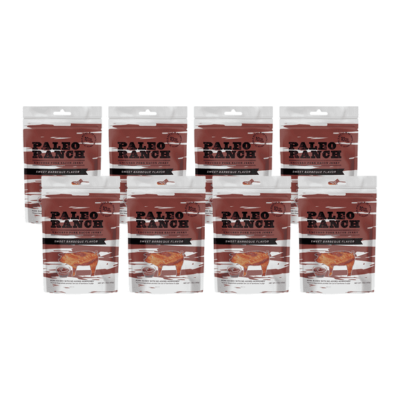 PALEO RANCH, Sweet BBQ Pork Bacon Jerky, All Natural, No Added Hormones, No Preservatives,8 PK