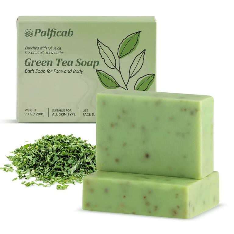 PALFICAB Green Tea Bar Soap for Face and Body, Made with Olive Oil