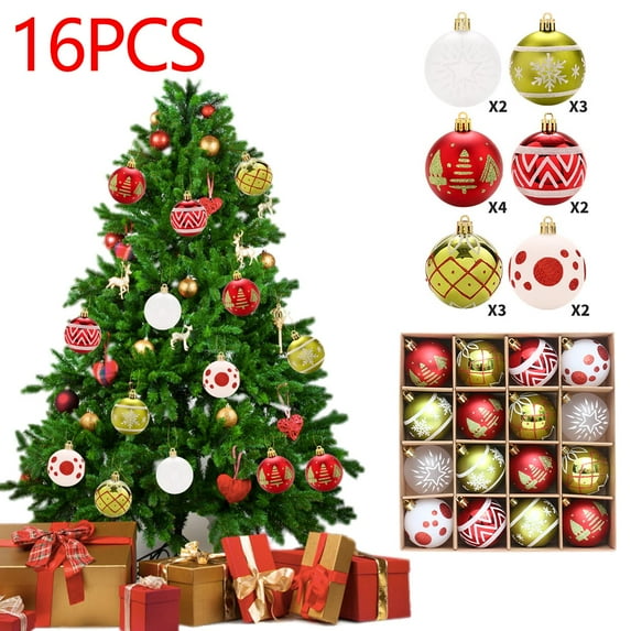 Axiiglly 16Pcs Christmas Balls Ornaments, 2.36" Shatterproof Christmas Balls Set, Multi-Pattern Painted Xmas Hanging Balls for Christmas Trees Decorations, Home Holiday Party Decor