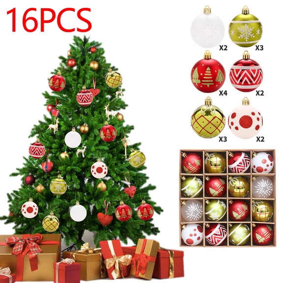 Axiiglly 16Pcs Christmas Balls Ornaments, 2.36" Shatterproof Christmas Balls Set, Multi-Pattern Painted Xmas Hanging Balls for Christmas Trees Decorations, Home Holiday Party Decor