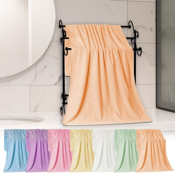 PALIFEUR 2 Pack Extra Large Towels Set-55.12x27.56"-Soft Highly Absorbent Bath Towels, Microfiber Lightweight Bear Print Towels Quick Drying Towels for Bathroom, Body, Yoga, Beach-Purple