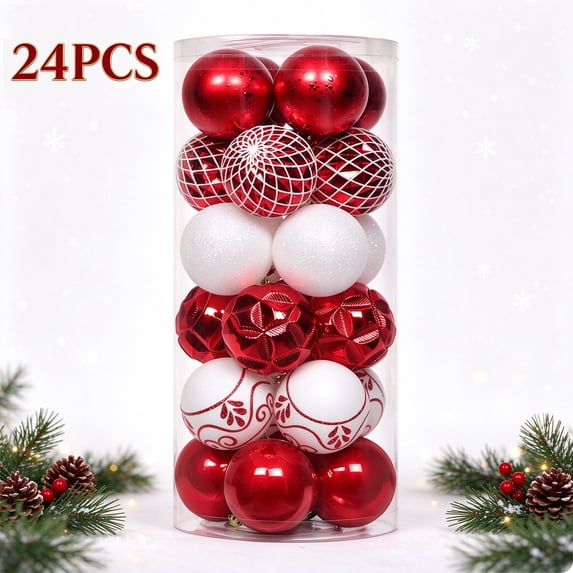PALIFEUR 24PCS Christmas Ornaments Set, Shatterproof Christmas Ball Ornaments, Glitter Baubles Hanging Balls Decorations for Xmas Tree Holiday Party