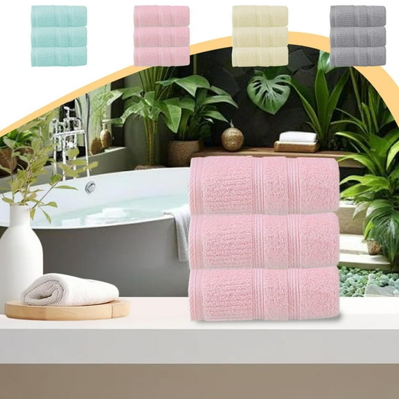 PALIFEUR 3 Piece Bath Towels for Bathroom Gym Kitchen Beach Towels, Solid Color Kitchen Towels Cotton Thick Soft Dry Absorbent Towels 13x28 inch Wash Cloths