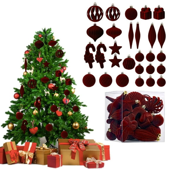 Axiiglly 35Pcs Christmas Balls Ornaments, Shatterproof Velvet Christmas Balls Set for Xmas Trees Assorted Hanging Balls Decorations, Home Holiday Party Indoor Outdoor Decor(Multi-Size, Coffee)