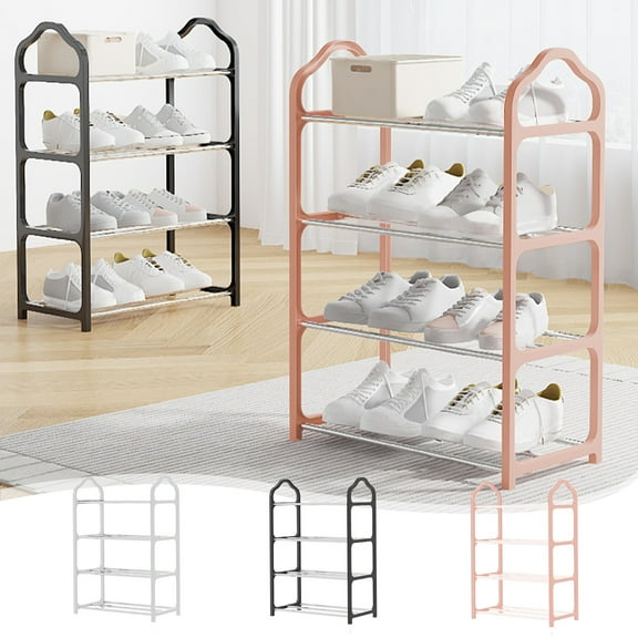 PALIFEUR 4 Tier Shoe Rack, Lightweight Plastic Shoe Rack, Narrow Stackable Shoe Organizer Kids Toddler Adult Shoe Rack for Closet Entryway Bedroom, B#Pink