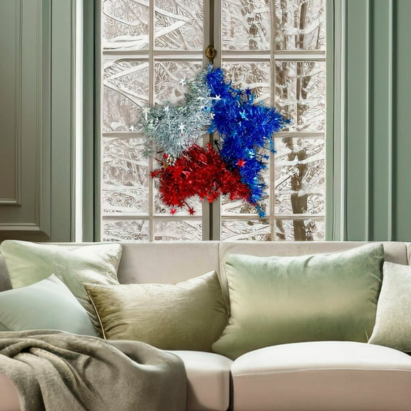 PALIFEUR 4th of July Wreath, 12.6 Inch Patriotic Wreaths for Front Door, Independence Day Artificial Floral Spring Wreaths Decorations, Red Blue White