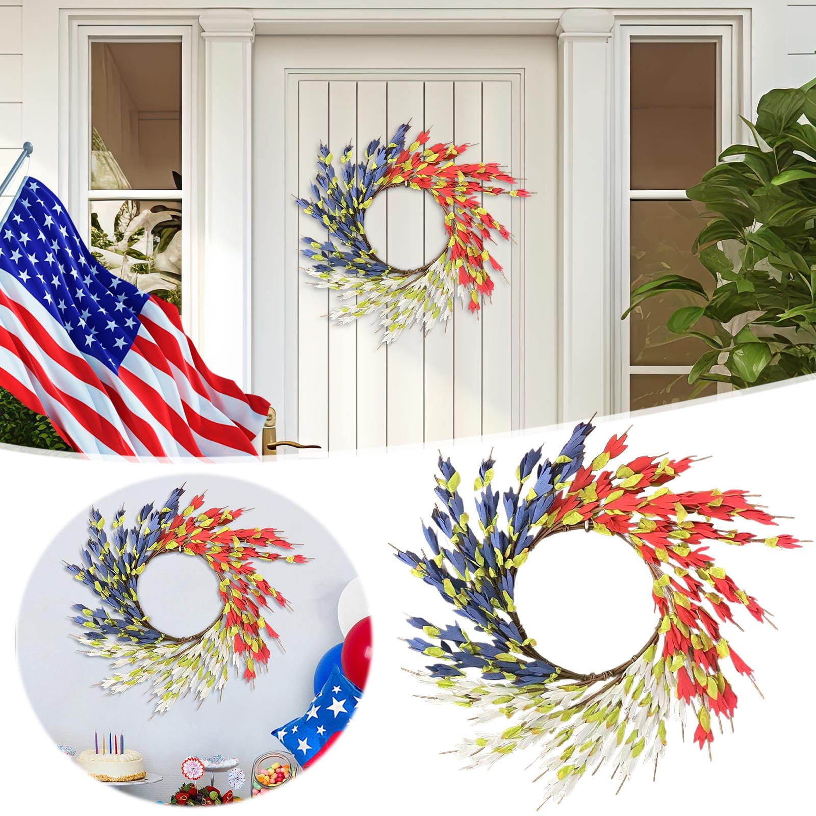 PALIFEUR 4th of July Wreath, 12.99 Inch Patriotic Wreaths for Front ...