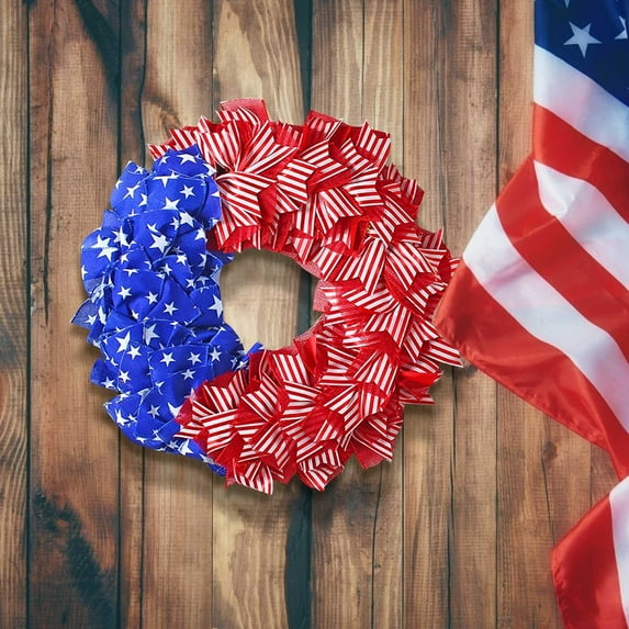 PALIFEUR 4th of July Wreath, 13.8 Inch Patriotic Wreaths for Front Door, Artificial Floral Spring Wreaths Decorations for Memorial Day Independence Day Veterans Day, Red Blue White