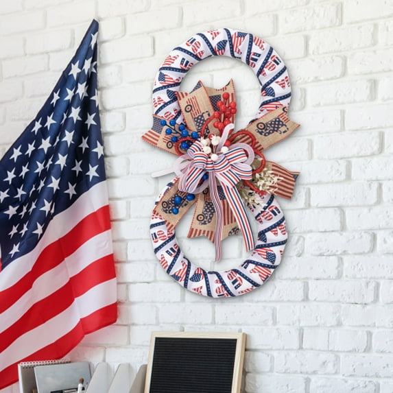 PALIFEUR 4th of July Wreath, 17.72 Inch Patriotic Wreaths for Front Door, Artificial Floral Door Wreaths Decorations for Memorial Day Independence Day Veterans Day, Red Blue White