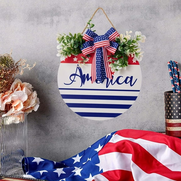 PALIFEUR 4th of July Wreath for Front Door, 11.81 Inch Patriotic Wreaths, Artificial Floral Spring Wreaths Decorations for Memorial Day Independence Day Veterans Day, Red Blue White