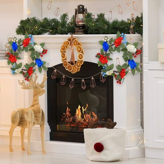 PALIFEUR 4th of July Wreath for Front Door, 13.78 Inch Patriotic Wreaths, Artificial Floral Spring Wreaths Decorations for Memorial Day Independence Day Veterans Day, Red Blue White