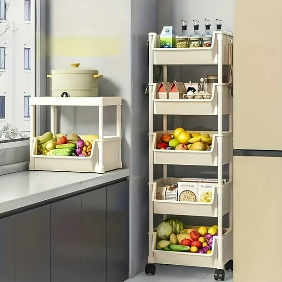 PALIFEUR 5 Tier Rolling Cart, Multi-Functional Roling Cart Organization and Storage Large Capacity Utility Carts with Wheels for Office, Living Room, Kitchen, Bathroom, White