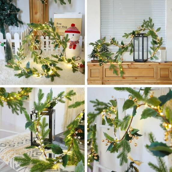 PALIFEUR 6.6ft Christmas Garland with Lights - Winter Christmas Garland for Xmas Mantle Fireplace, Exquisite Christmas Garland for Holiday Party Christmas Decorations