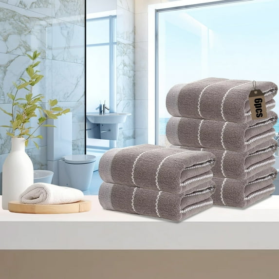PALIFEUR 6 Piece Bath Towels for Bathroom Gym Kitchen, Solid Color Kitchen Towels Cotton Thick Soft Absorbent Besch Towels 12x27 inch Wash Cloths