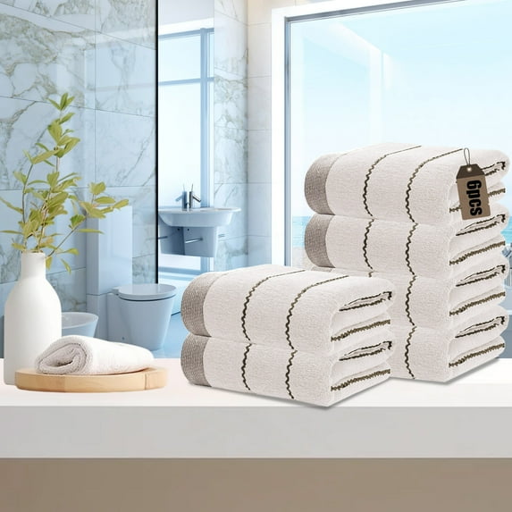 PALIFEUR 6 Piece Bath Towels for Bathroom Gym Kitchen, Solid Color Kitchen Towels Cotton Thick Soft Absorbent Besch Towels 12x27 inch Wash Cloths