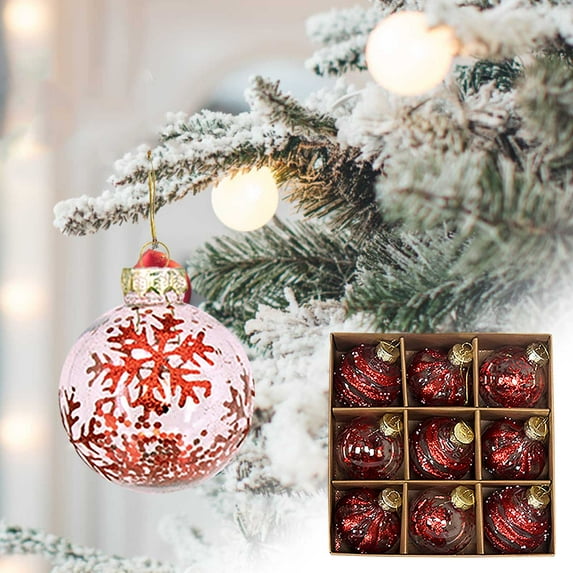Axiiglly 9Pcs Christmas Balls Ornaments, 3.15" Glitter Transparent Christmas Balls Set with Stuffed, Shatterproof Xmas Hanging Balls for Christmas Trees Decorations, Holiday Party Decor, Red