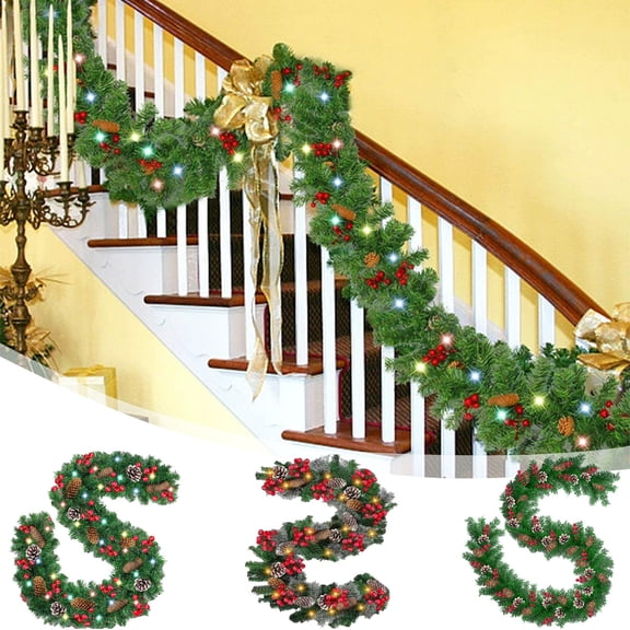 PALIFEUR 9ft Christmas Garlands - Xmas Pine Garland with Berries, Faux Greenery Pine Christmas Garlands for Mantle Fireplace Holiday Party Christmas Decorations