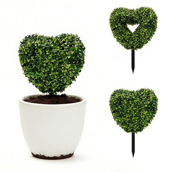 PALIFEUR Artificial Boxwood plants Bushes, UV Resistant Fake plants with Stakes, Heart Shape Artificial Trees for Valentines Day Porch/Garden Decorations