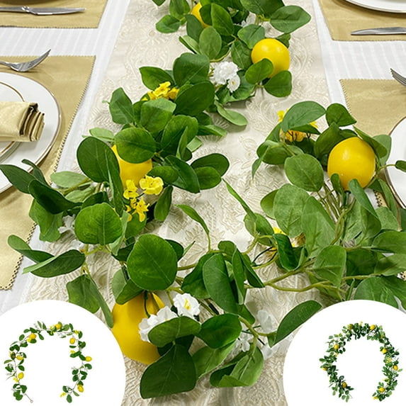 PALIFEUR Artificial Christmas Garland - 79" Winter Lemon Garland for Mantle Fireplace, Greenery Christmas Garlands for Holiday Party Christmas Decorations