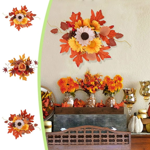 PALIFEUR Artificial Maple Leaves Flower Balls with Pumpkin Sunflower, Thanksgiving Halloween Table Centerpieces, Faux Flower Balls for Fall Deco, 14.96x9.84x1.18 Inch
