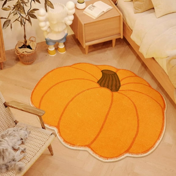 PALIFEUR Bathroom Rugs Bath Mat for Living Room, Pumpkin Shape Bedroom Small Door Mat, Fall Decor Rug, Halloween Thanksgiving Decorations