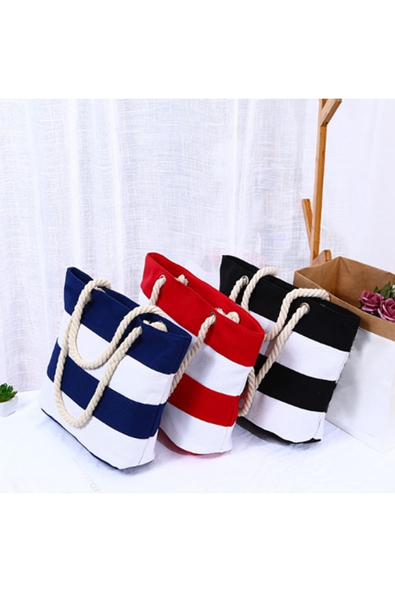 Beach Bag, Large Waterproof Sandproof Beach Bags for Women, Reusable Striped Beach Tote Bag With Zipper Pocket