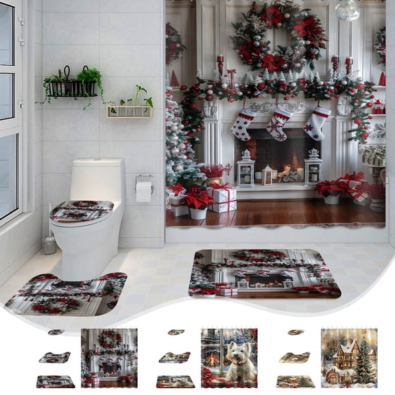 PALIFEUR Christmas Bathroom Rugs Set of 3, Extra Thick Soft Absorbent Christmas Stree Bath Mat with Toilet Rug, Non Slip Bathroom Mat, Xmas Winter Bath Rugs for Christmas Holiday Party Decorations