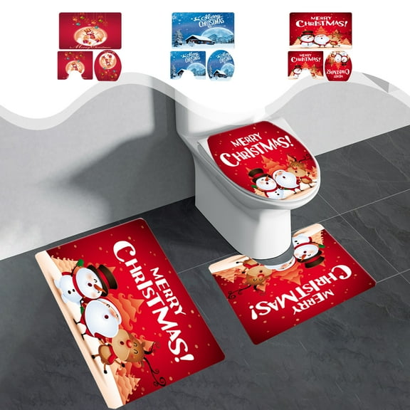 PALIFEUR Christmas Bathroom Rugs Set of 3, Extra Thick Soft Absorbent Snowman Bath Mat with Toilet Rug, Non Slip Washable Bathroom Mat, Xmas Winter Bath Rugs for Christmas Holiday Party Decorations