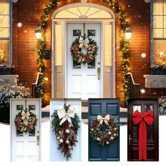 Axiiglly Christmas Decorations Door Cover with Christmas Garland Print, Festive Backdrops Xmas Decor Reusable Door Banner, Door Covers Decorative for Home Wall Party Holiday Kitchen, 35.4"×70.9"