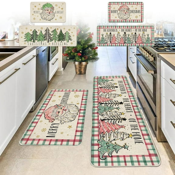 PALIFEUR Christmas Kitchen Rugs Set of 2, Christmas Stree Rugs, Non-Slip Kitchen Rug, Washable Kitchen Mats for Christmas Kitchen Decor Festival Holiday Party Decorations