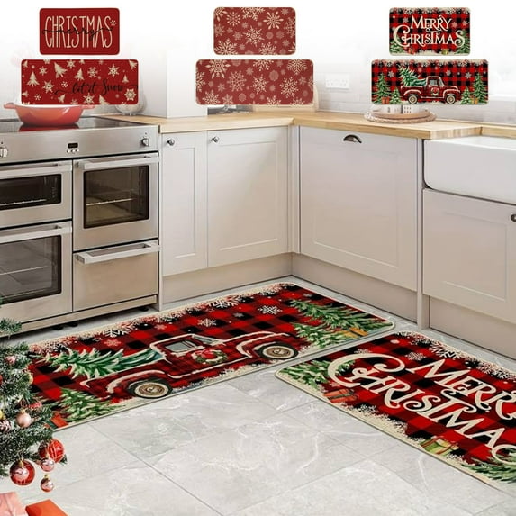 PALIFEUR Christmas Kitchen Rugs Set of 2, Red Christmas Snowflake Rugs, Non-Slip Kitchen Rug, Washable Kitchen Mats for Christmas Kitchen Decor Festival Holiday Party Decorations