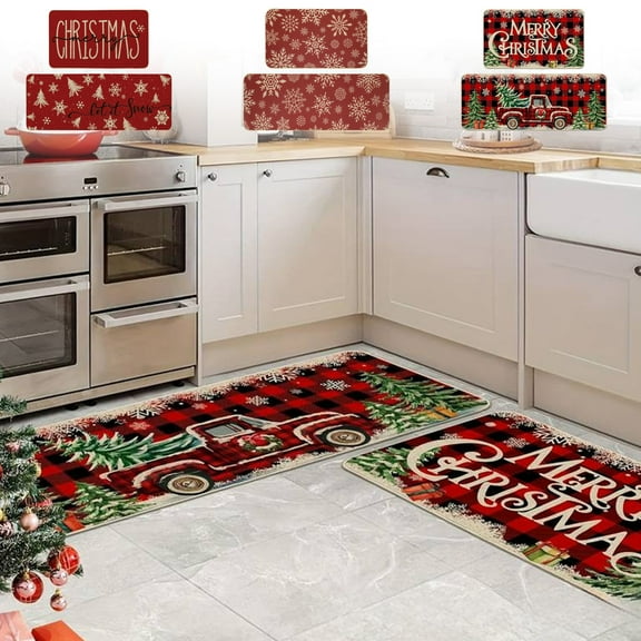 PALIFEUR Christmas Kitchen Rugs Set of 2, Red Christmas Snowflake Rugs, Non-Slip Kitchen Rug, Washable Kitchen Mats for Christmas Kitchen Decor Festival Holiday Party Decorations