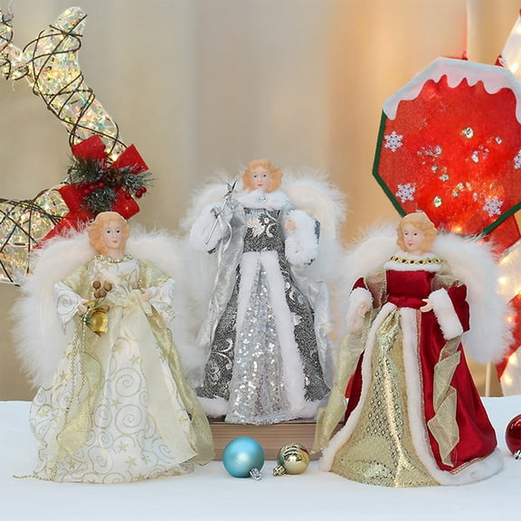 PALIFEUR Christmas Tree Topper Angel, 12 Inch Standing Golden Angel Tree Topper, Xmas Tree Toppers Doll for Christmas Tree Decorations, Christmas Decorations