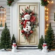 PALIFEUR Christmas Wreaths for Front Door, 70.8" Christmas Wreath with Xmas Snowman, Red Poinsettias Christmas Wreath, Christmas Door Wreath for Indoor Outdoor Decoration