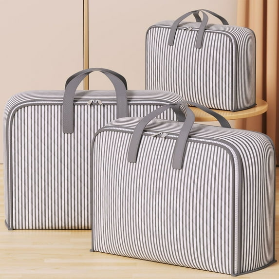 PALIFEUR Clothes Storage Bins with Lids, Large Capacity Foldable Blanket Clothes Moving Bags with Zippers, Waterproofing Reinforced Handles Storage Bags for Clothing, Sweater, Bedding, Extra Large