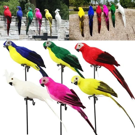 PALIFEUR Fake Parrot, 10 x 0.4 Inch Realistic Artificial Birds Model, Fade Birds for Garden Patio Yard Lawns Tropical Tree Wall, Decorative Birds