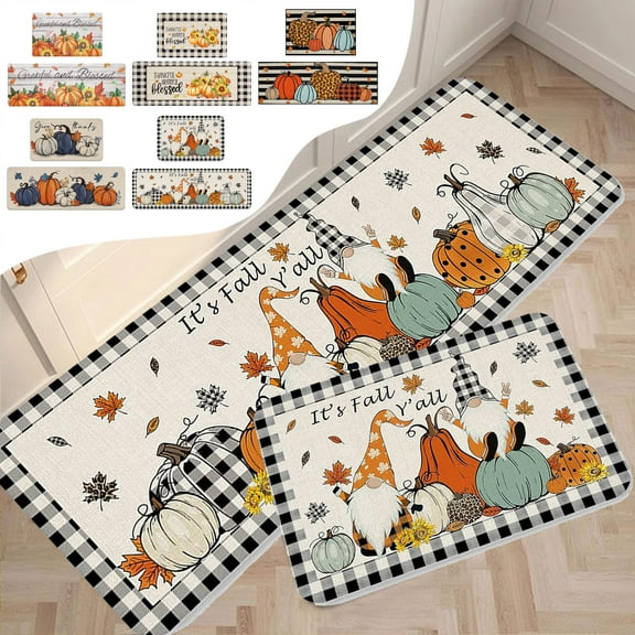 PALIFEUR Fall Kitchen Rugs Set of 2, Non Slip Washable Fall Decor Pumpkin Maple Leaf Kitchen Mats for Floor, Soft Thick Halloween Rug Thanksgiving Mat for Home Holiday Party Halloween Decoration