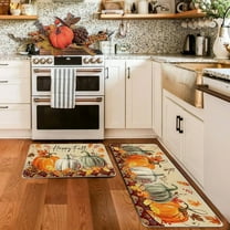 PALIFEUR Fall Kitchen Rugs Set of 2, Non Slip Washable Fall Decor Pumpkin Maple Leaf Kitchen Mats for Floor, Soft Thick Halloween Rug Thanksgiving Mat for Home Holiday Party Halloween Decoration