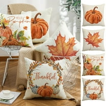 PALIFEUR Fall Throw Pillow Covers, 18 x 18 Inch Autumn Thanksgiving Pillow Covers, Hallolween & Fall Decor Pumpkin Pillow Case, Maple Leaves Decorative Pillow Case for Couch Patio Bench