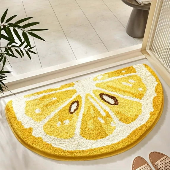 PALIFEUR Fruit Bath Mats Cute Bathroom Rugs, Soft Absorbent Quick-Drying Bath Mat Fruit Plush Fluffy Area Rug for Bedroom Kid's Room Bathroom Decor-16x24"-Lemon Slices