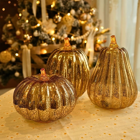 PALIFEUR Glass Pumpkin with Lights, Glass Light up Pumpkin Lights, 6.4 x 5.5 Inch Lighted Glass Pumpkins for Fall Halloween Thanksgiving Decorations Battery Operated, Fall Decoration for Home