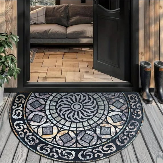 PALIFEUR Half Round Mandala Door Mat, 24x35" Non-Slip Ultra Soft Welcome Mat Highly Absorbent Rug Bath Mat Durable Washable Carpet for Bathroom, Kitchen, Entrance, Home Decor