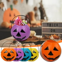 PALIFEUR Halloween Pumpkin Bucket, Portable Mini Pumpkin Bucket for Kids, Trick or Treat Plastic Pumpkin Candy Bucket for Halloween Party Decoration Props, (8.3x6.7 Inch)
