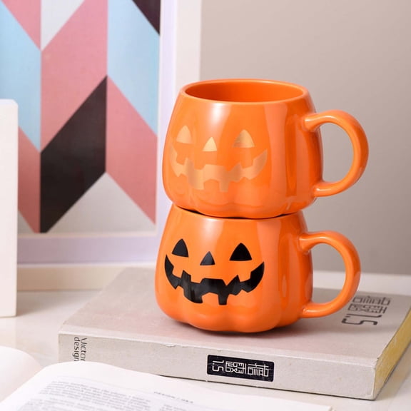 PALIFEUR Halloween Pumpkin Mug Decorations, Ceramic Coffee Mugs, 3.15 Inch Halloween Pattern Mug Ceramic Cute Pumpkin Coffee Cup Halloween Fall Tabletop Drinkware Gifts for Adults Kids Women