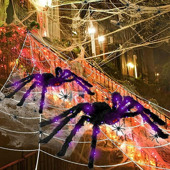 PALIFEUR Halloween Spider Outdoor/Indoor Decorations, 12 Inch Scary Giant Spider Props with Purple Lights for Halloween Outside Decor, Indoor Party Supplies and Yard Lawns Spiders Decoration