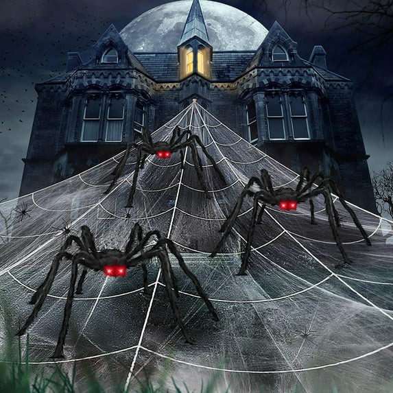 PALIFEUR Halloween Spider Outdoor/Indoor Decorations, 49.2 Inch Scary Giant Spider Props with Lights for Halloween Outside Decor, Indoor Party Supplies and Yard Lawns Spiders Decoration