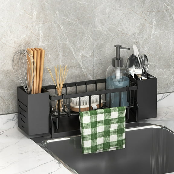 PALIFEUR Kitchen Sink Caddy, Sponge Holder for Kitchen Sink, Plastic Kitchen Sink Organizer with Draining Tray, Rustproof Sponge Holder for Kitchen Bathroom