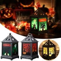 PALIFEUR Mini Halloween & Fall Lanterns with Pumpkin Pattern, Thanksgiving Glittering Lighted Lantern, Fall Decorations Lights Autumn Harvests Day Gifts, Home Fall Halloween Decor