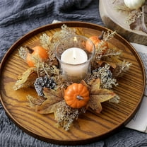 PALIFEUR Pumpkins Candle Rings Wreaths with Maple Leaves, Candle Rings Fall Decor, Reusable Artificial Candle Wreath for Thanksgiving Table Centerpiece, Halloween Candle Holders Ring Decorations